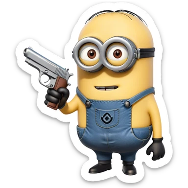 minion from despicable me shooting a pistol sticker