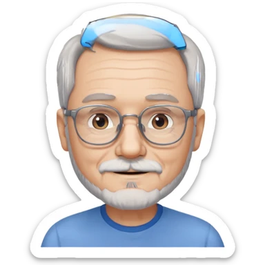 Create me an emoji of an old man. Gray short size hair. Gray beard. Squarer Glasses. Blue eyes. Little smile sticker