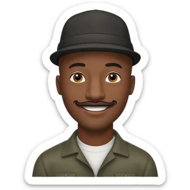 a tall dark hansome black man shaved head thin mustash with compton hat sticker