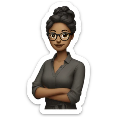 designer women dark tied up and flat hair with glasses crossing arms sticker