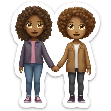 Full body, Two girls holding hands Carmel skin  one  with a curly bun and one  with curly hair sticker