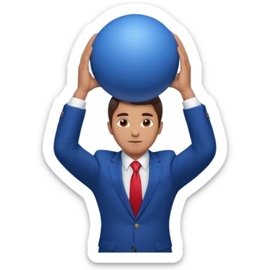 business man in a blue suit and red tie, carrying a huge dark blue ball above his head emoji sticker