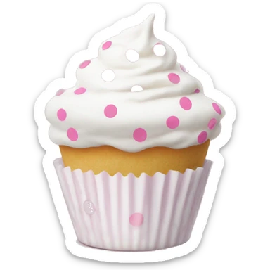 White frosted cupcake with pink polka dot cup liner sticker