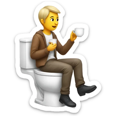 Person drinking tea while on toilet sticker