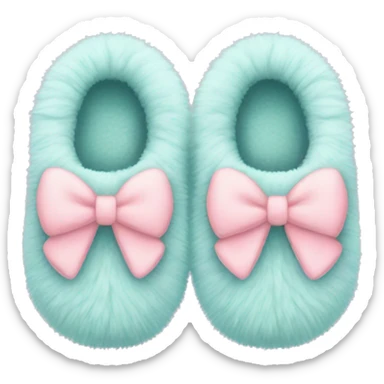 Soft, pastel-colored fuzzy slippers with a bow. sticker
