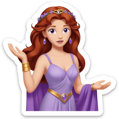 In Disney’s Hercules (1997), Megara is a witty and independent woman with long auburn hair, purple eyes, and a lavender Grecian-style dress sticker