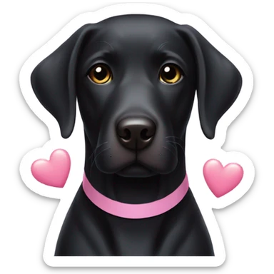 Black Labrador with pink hearts around head sticker