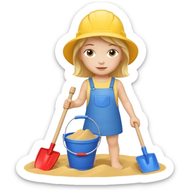 kid girl with toy sand bucket and shovel sticker