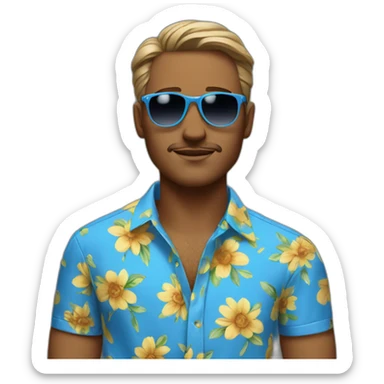 Man with blue flower shirt an sunglasses lookin away sticker