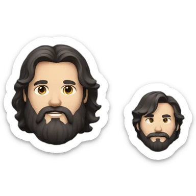 man with long hair and black beard, caucasian looks like jack black with a black cat sticker