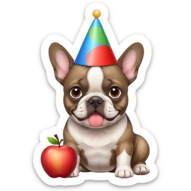 french bulldog with a birthday hat and brindle coloring. please make it apple emoji style please sticker