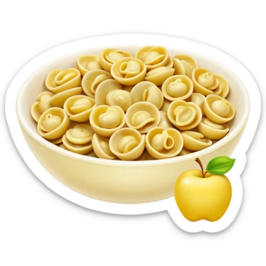 orecchiette pasta in a bowl, shiny highlights, soft shadows, Apple emoji style sticker