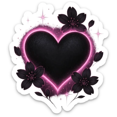 goth sakura black heart with glowing pink outline and magical sparkles, remove background sticker