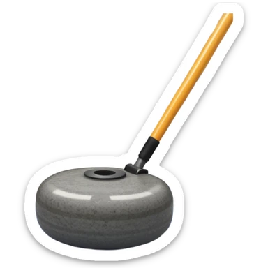 An icon showing a detailed close-up of a curling stone sliding across the ice, with a broom in motion beside it. The background features an indoor stadium with cheering spectators on the stands. Transparent background captures the strategy and focus of curling. sticker