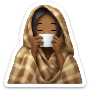 girl inside a blanket sipping coffee eyes closed sticker