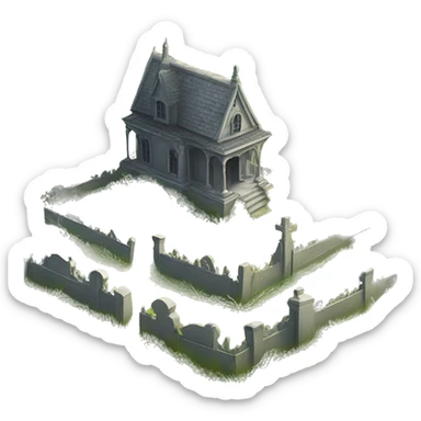 overgrown Haunting graveyard field at Victorian mansion sticker