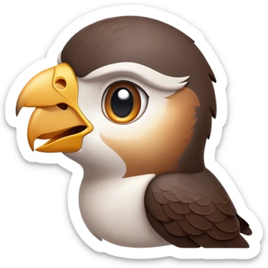 Cinematic Cute Falcon Portrait Emoji, Head tilted playfully and inquisitively, featuring a sleek, agile form with a delicately curved beak and round, sparkling eyes full of spirited charm, Simplified yet irresistibly adorable features, highly detailed, glowing with a warm, inviting glow, high shine, affectionate and lively, stylized with a touch of whimsical aerial grace, soft glowing outline, capturing the essence of a mischievous yet endearing falcon that seems as if it could dart out of the screen into your heart! sticker