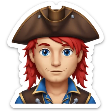 flirting french pirate with a chin dimple blue eyes and hair that fades from red to brown and a wolfcut hairstyle sticker