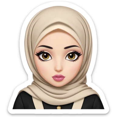 hijabi, pretty lips, clothes, pale skin,  dark eyes, pretty bratz baddie, black eyeliner sticker