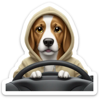 Dog wearing hoodie while driving a Honda  sticker
