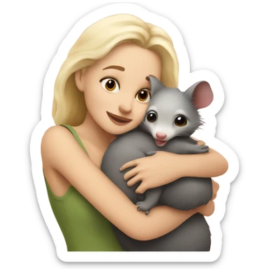 Cute blonde woman hugging a possum sticker