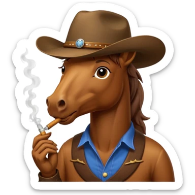 Brown horse wearing a cowboy hat and smoking a cigar sticker
