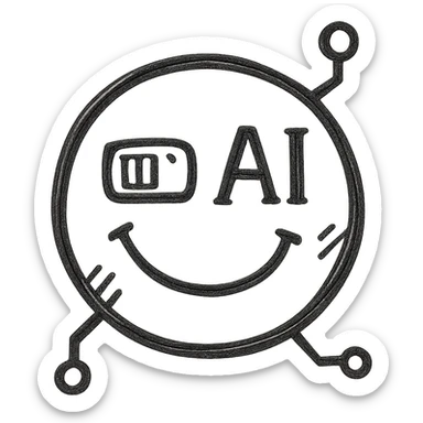Make the smiley AI emoji look more robotic, with metallic features, digital eyes, and subtle circuitry, keep the hand drawn icon style, with no background sticker