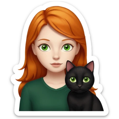 ginger girl with green eyes and a black cat sticker