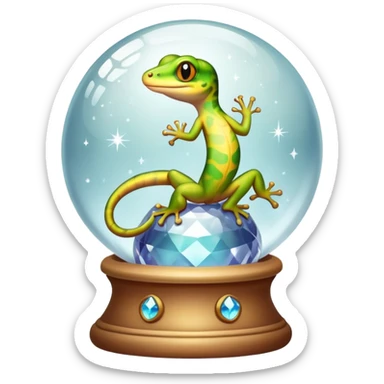 cute gecko on a crystal ball with sparkles sticker