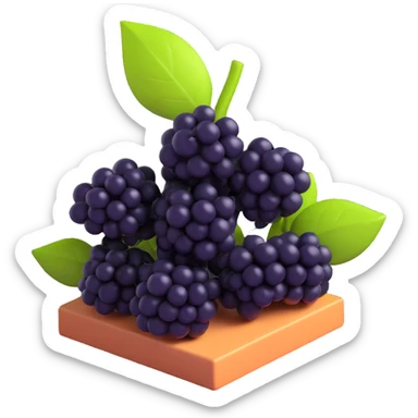 Make the berries black and add cartoonish style to the entire composition: bright, expressive shapes, modern 3D iOS style, square composition, clean background. sticker