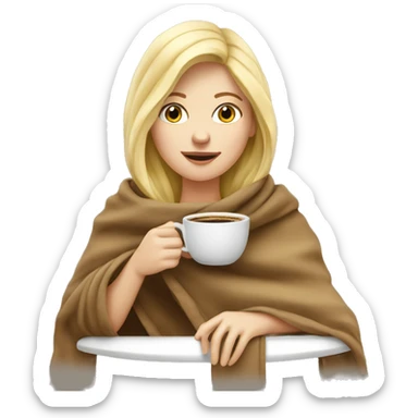 Blonde girl in blanket drinking coffee  sticker