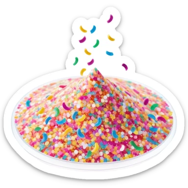 Cinematic Realistic Sparkles & Sprinkles, a delicate swirl of tiny, multicolored sugar confetti and edible glitter, scattered across a smooth reflective surface, each speck glinting under soft ambient light, glowing vibrantly with a dreamy and magical charm. sticker