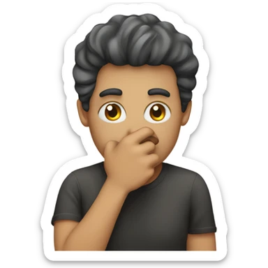 An annoyed person with their hand over their mouth sticker