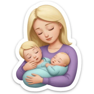 a parent lovingly looking down at a baby sleeping in their arms, soft and calm, both look safe and serene sticker