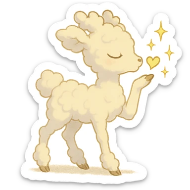 vanilla-colored cloud doe blowing a kiss with sparkles, soft and dreamy ghibli style sticker