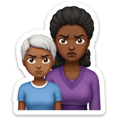 a black-skinned girl, whining and angry next to an older black lady sticker