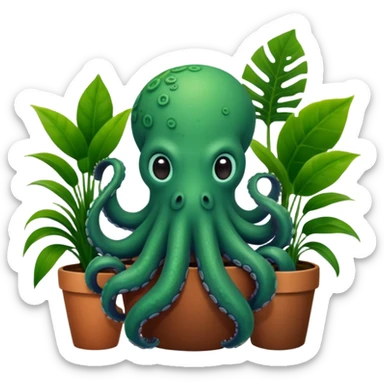 Octopus with house plants sticker
