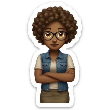 Brown girl with curly brown hair wearing glasses and arms folded sticker