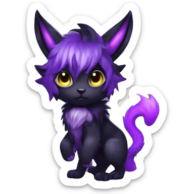 Anthro-Edgy-Black-Purple-Contrast-Colors-Fantasy-Fur-Sona-Chibi-Shiny-Fakémon-Hybrid with horns full body sticker
