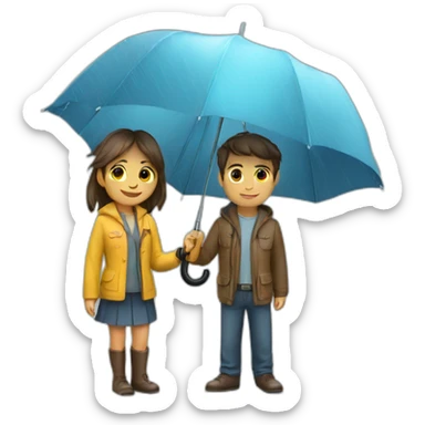 Rain umbrella girl boy  sticker