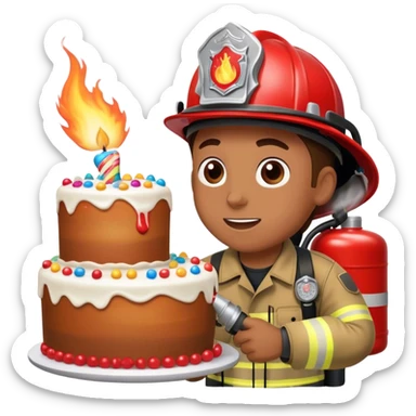 A firefighter extinguishing a party sticker