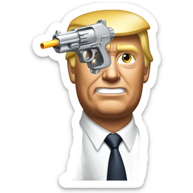 Donald trump aiming a silver squirt gun at the side of his head sticker