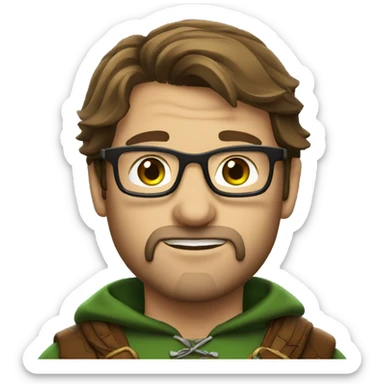 Robin Hood with brown hair, green eyes and glasses sticker