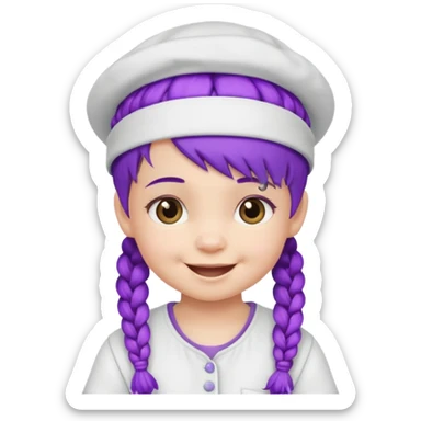 purple haired little baby with braids and white hat not beanie happy sticker