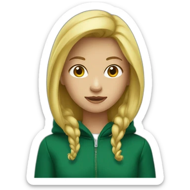 blond girl with dark green hoodie on  sticker