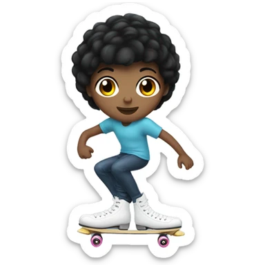 short black hair white person roller skating sticker