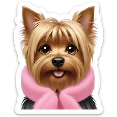 Yorkshire terrier in a pink fur coat sticker