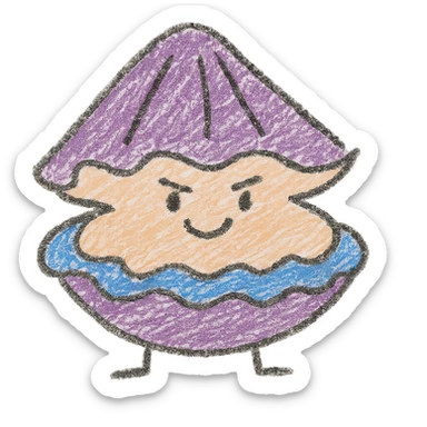 Cute oyster with a proud expression, chin raised, small smile, in children doodle style, transparent background. sticker
