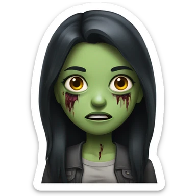 girl zombie with black long hair with teeth and serious face  sticker
