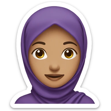 Muslimah woman with a purple hijab, a sweet smile, and a heart shape. sticker